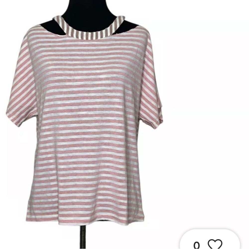 NWT HONEY PUNCH WHITE PIINK/WHITE /BROWN STRIPES/BROWN/CUTOUT DISTRESSED TOP